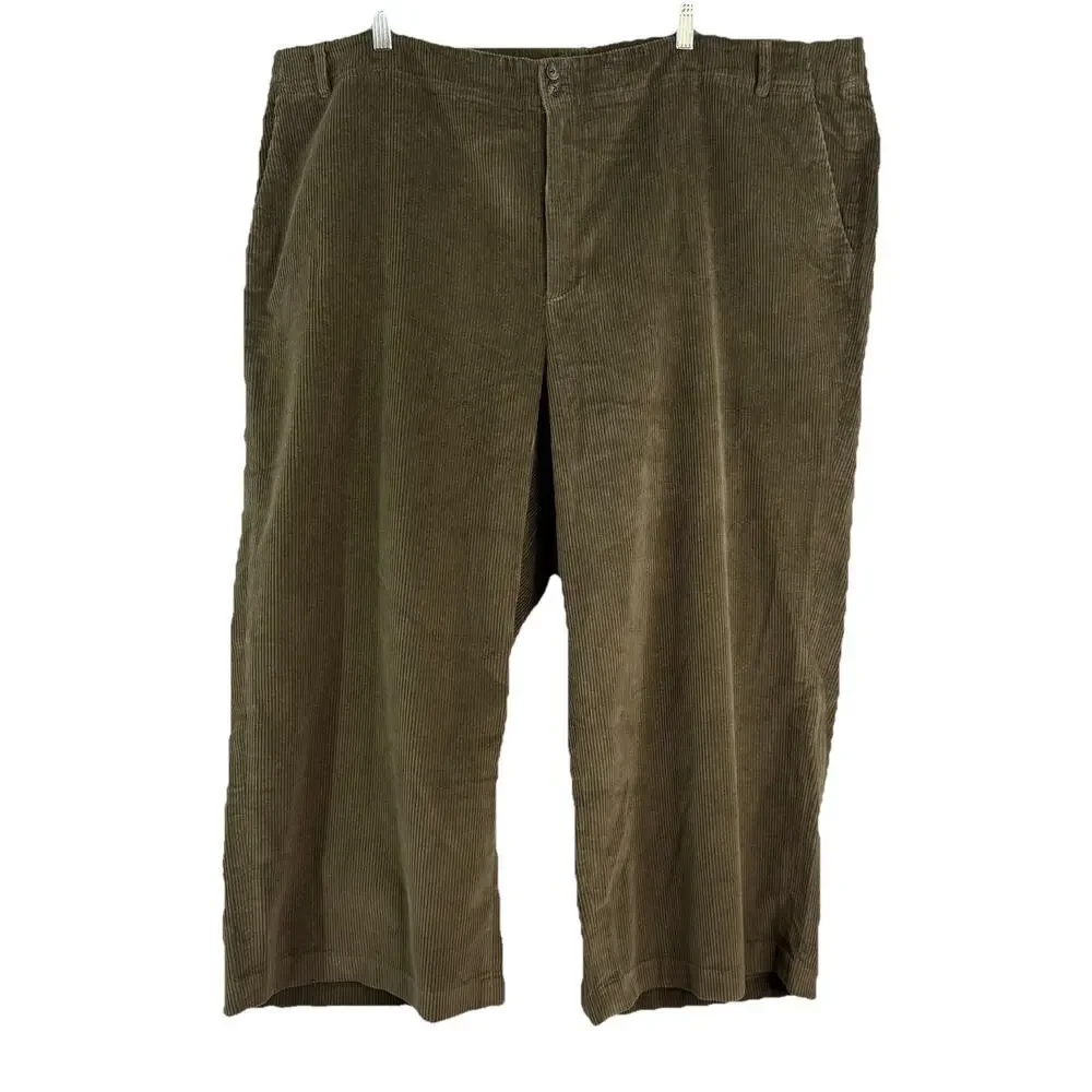J Jill Women’s Plus Sz 28 Olive‎ Green Cropped Wide Leg Corduroy Pants NWT